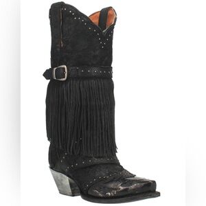 Dan Post Bed Of Roses Leather Boots DP4047-BLACK-FRINGE Size 6.5 LNC